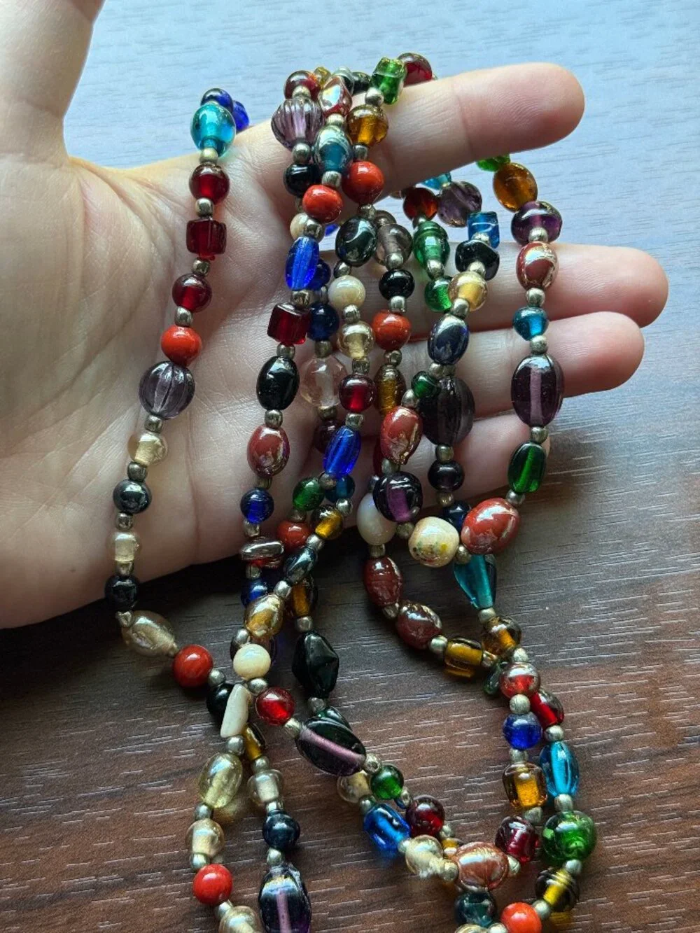 Vintage Colorful Glass Bead Layered Necklace